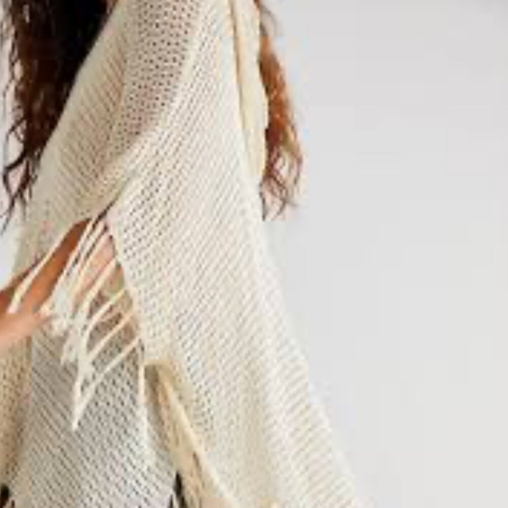 Macrame Fringe Swim Cover Up Poncho Shawl Wrap One Size Natural